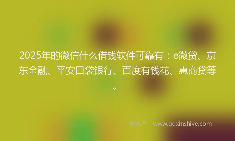 2025年的微信什么借钱软件可靠有：e微贷、京东金融、平安口袋银行、百度有钱花、惠商贷等。
