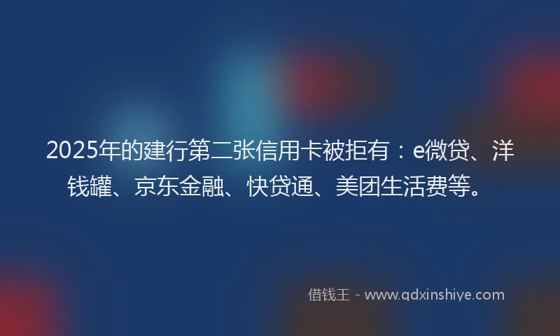 2025年的建行第二张信用卡被拒有：e微贷、洋钱罐、京东金融、快贷通、美团生活费等。