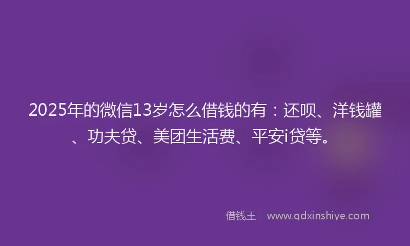 2025年的微信13岁怎么借钱的有：还呗、洋钱罐、功夫贷、美团生活费、平安i贷等。