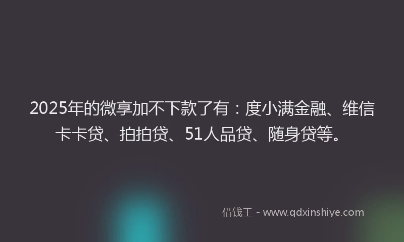 2025年的微享加不下款了有：度小满金融、维信卡卡贷、拍拍贷、51人品贷、随身贷等。