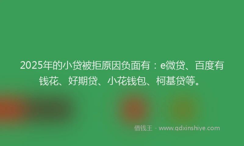 2025年的小贷被拒原因负面有：e微贷、百度有钱花、好期贷、小花钱包、柯基贷等。