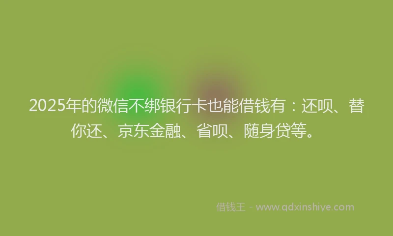 2025年的微信不绑银行卡也能借钱有：还呗、替你还、京东金融、省呗、随身贷等。