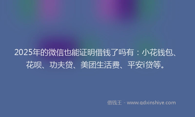 2025年的微信也能证明借钱了吗有：小花钱包、花呗、功夫贷、美团生活费、平安i贷等。