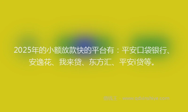 2025年的小额放款快的平台有：平安口袋银行、安逸花、我来贷、东方汇、平安i贷等。