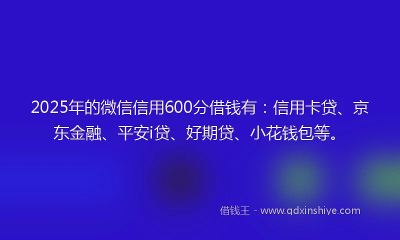 2025年的微信信用600分借钱有：信用卡贷、京东金融、平安i贷、好期贷、小花钱包等。