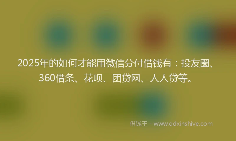 2025年的如何才能用微信分付借钱有：投友圈、360借条、花呗、团贷网、人人贷等。