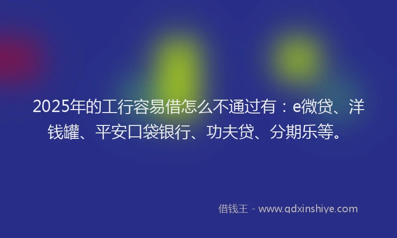 2025年的工行容易借怎么不通过有：e微贷、洋钱罐、平安口袋银行、功夫贷、分期乐等。