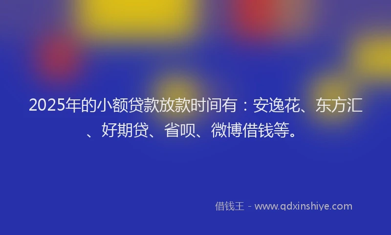 2025年的小额贷款放款时间有：安逸花、东方汇、好期贷、省呗、微博借钱等。