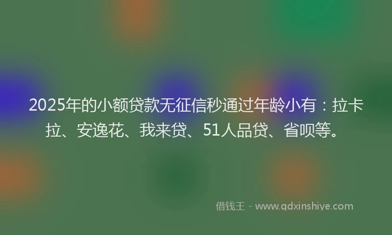 2025年的小额贷款无征信秒通过年龄小有：拉卡拉、安逸花、我来贷、51人品贷、省呗等。