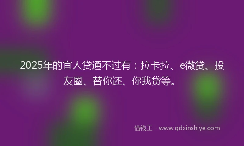 2025年的宜人贷通不过有：拉卡拉、e微贷、投友圈、替你还、你我贷等。