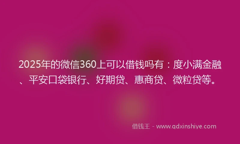 2025年的微信360上可以借钱吗有：度小满金融、平安口袋银行、好期贷、惠商贷、微粒贷等。