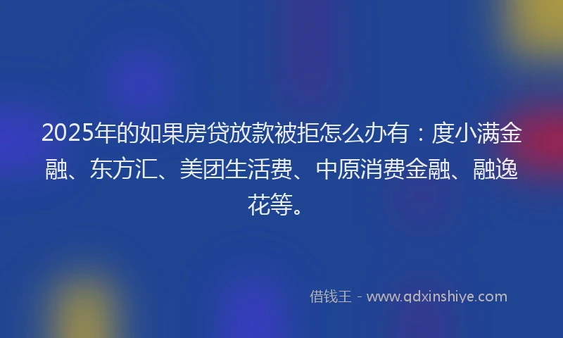 2025年的如果房贷放款被拒怎么办有：度小满金融、东方汇、美团生活费、中原消费金融、融逸花等。