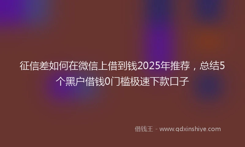 征信差如何在微信上借到钱2025年推荐，总结5个黑户借钱0门槛极速下款口子