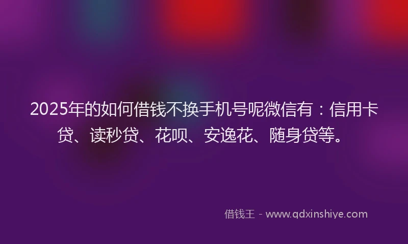 2025年的如何借钱不换手机号呢微信有：信用卡贷、读秒贷、花呗、安逸花、随身贷等。