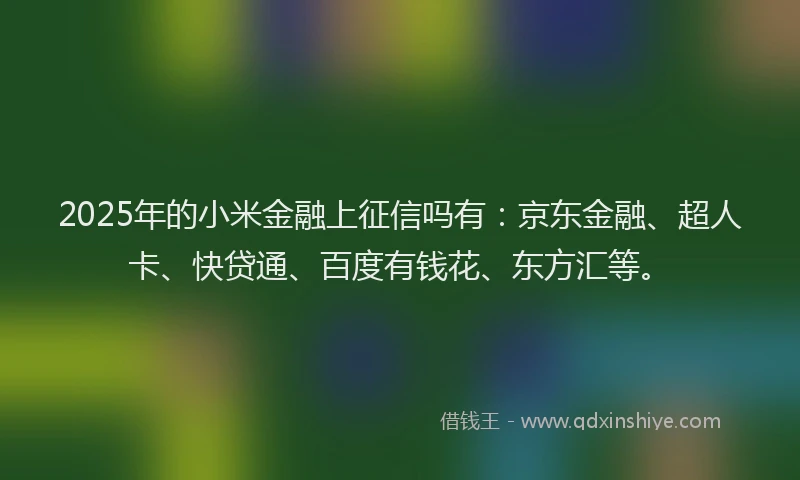 2025年的小米金融上征信吗有：京东金融、超人卡、快贷通、百度有钱花、东方汇等。