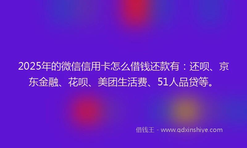 2025年的微信信用卡怎么借钱还款有：还呗、京东金融、花呗、美团生活费、51人品贷等。