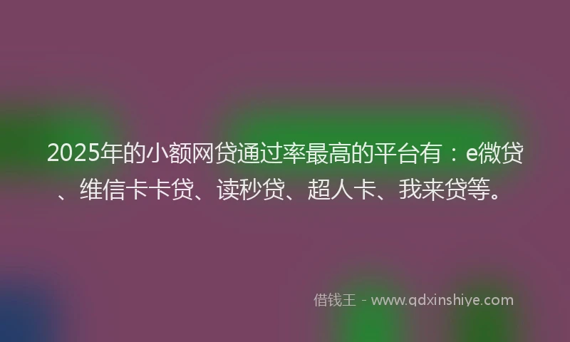 2025年的小额网贷通过率最高的平台有：e微贷、维信卡卡贷、读秒贷、超人卡、我来贷等。