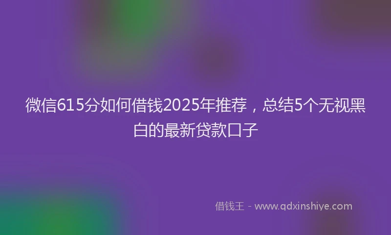 微信615分如何借钱2025年推荐，总结5个无视黑白的最新贷款口子