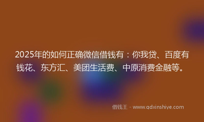 2025年的如何正确微信借钱有：你我贷、百度有钱花、东方汇、美团生活费、中原消费金融等。