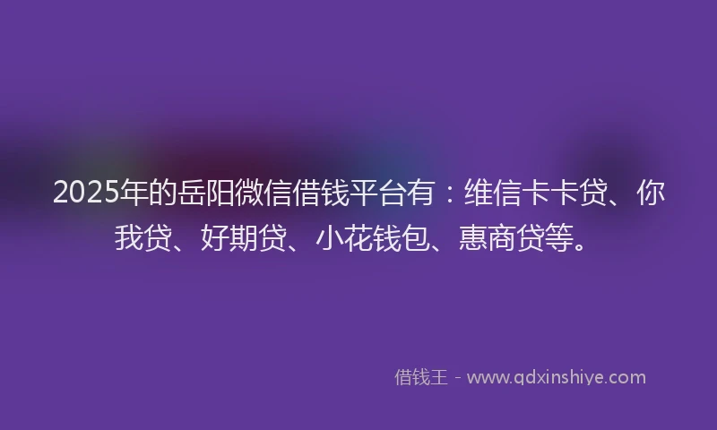 2025年的岳阳微信借钱平台有：维信卡卡贷、你我贷、好期贷、小花钱包、惠商贷等。