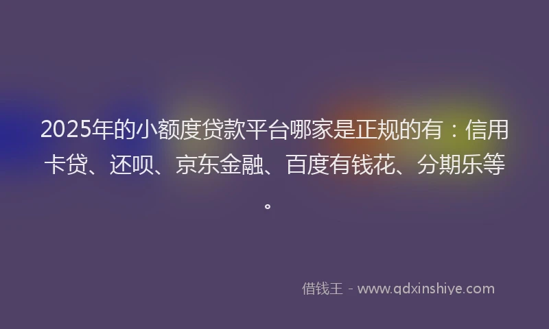 2025年的小额度贷款平台哪家是正规的有：信用卡贷、还呗、京东金融、百度有钱花、分期乐等。