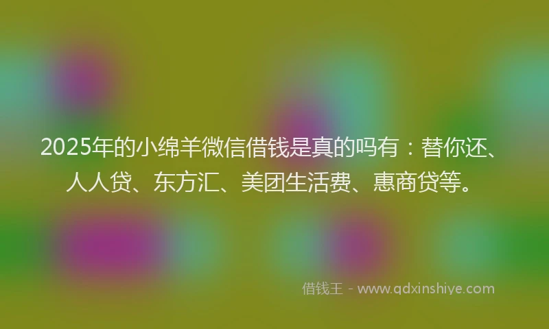 2025年的小绵羊微信借钱是真的吗有：替你还、人人贷、东方汇、美团生活费、惠商贷等。