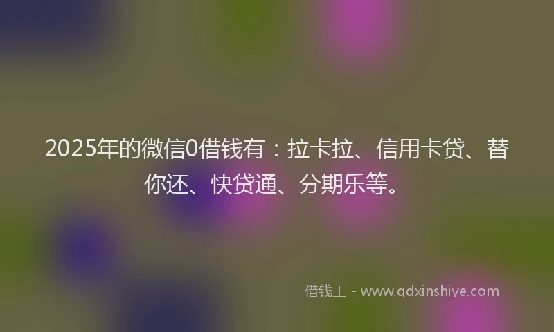 2025年的微信0借钱有：拉卡拉、信用卡贷、替你还、快贷通、分期乐等。