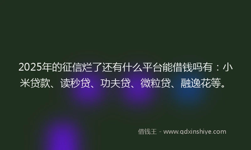 2025年的征信烂了还有什么平台能借钱吗有：小米贷款、读秒贷、功夫贷、微粒贷、融逸花等。