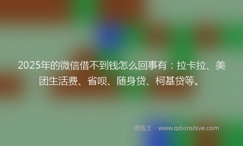 2025年的微信借不到钱怎么回事有：拉卡拉、美团生活费、省呗、随身贷、柯基贷等。