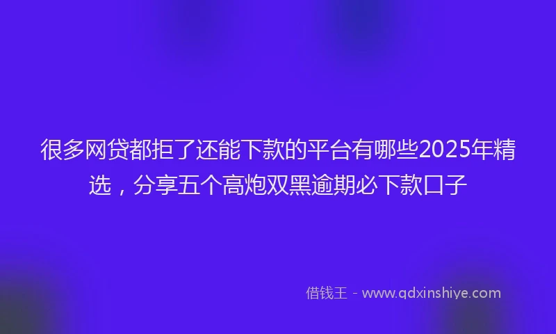 很多网贷都拒了还能下款的平台有哪些2025年精选，分享五个高炮双黑逾期必下款口子