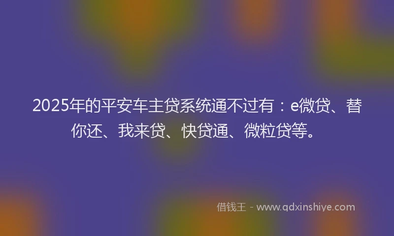2025年的平安车主贷系统通不过有：e微贷、替你还、我来贷、快贷通、微粒贷等。