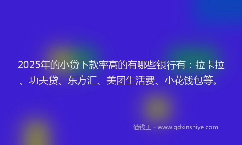 2025年的小贷下款率高的有哪些银行有：拉卡拉、功夫贷、东方汇、美团生活费、小花钱包等。