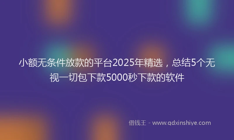 小额无条件放款的平台2025年精选，总结5个无视一切包下款5000秒下款的软件