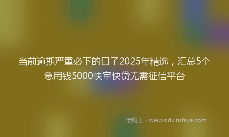 当前逾期严重必下的口子2025年精选，汇总5个急用钱5000快审快贷无需征信平台