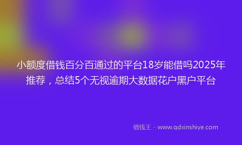 小额度借钱百分百通过的平台18岁能借吗2025年推荐，总结5个无视逾期大数据花户黑户平台