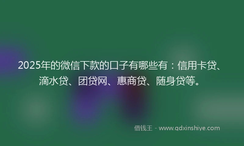 2025年的微信下款的口子有哪些有：信用卡贷、滴水贷、团贷网、惠商贷、随身贷等。