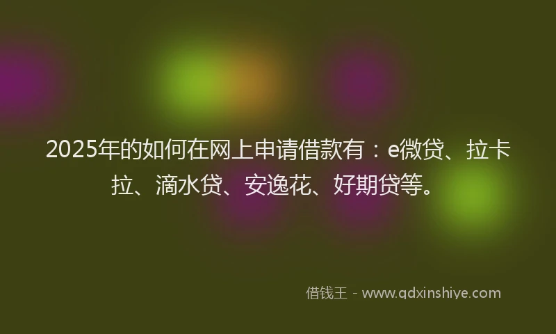 2025年的如何在网上申请借款有：e微贷、拉卡拉、滴水贷、安逸花、好期贷等。