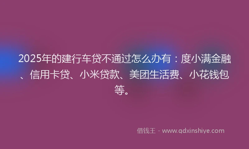 2025年的建行车贷不通过怎么办有：度小满金融、信用卡贷、小米贷款、美团生活费、小花钱包等。