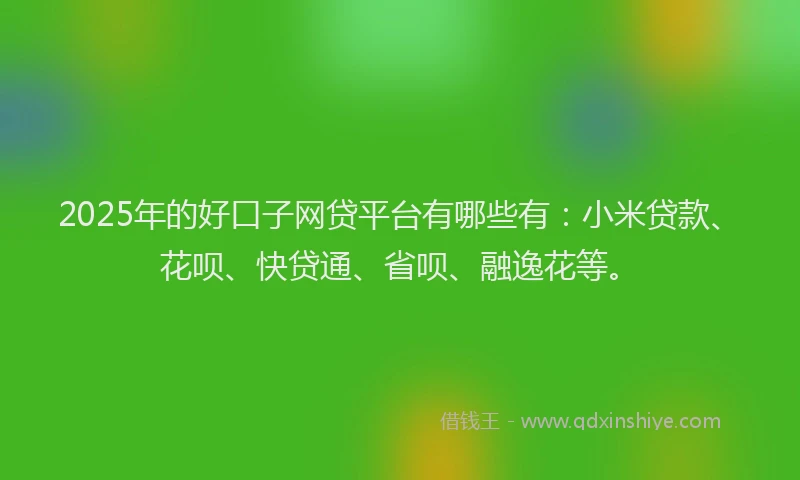 2025年的好口子网贷平台有哪些有：小米贷款、花呗、快贷通、省呗、融逸花等。