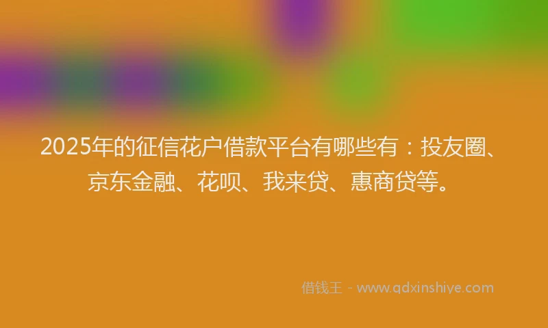 2025年的征信花户借款平台有哪些有：投友圈、京东金融、花呗、我来贷、惠商贷等。