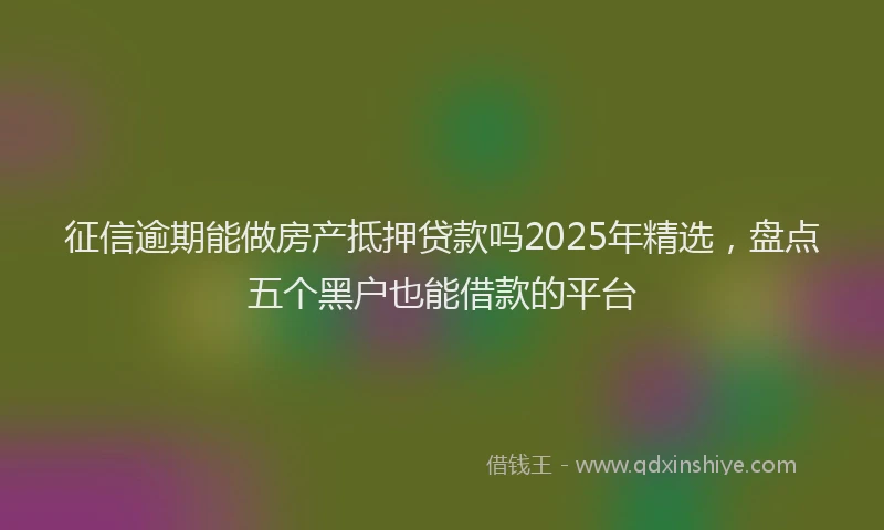 征信逾期能做房产抵押贷款吗2025年精选，盘点五个黑户也能借款的平台