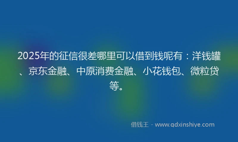 2025年的征信很差哪里可以借到钱呢有：洋钱罐、京东金融、中原消费金融、小花钱包、微粒贷等。