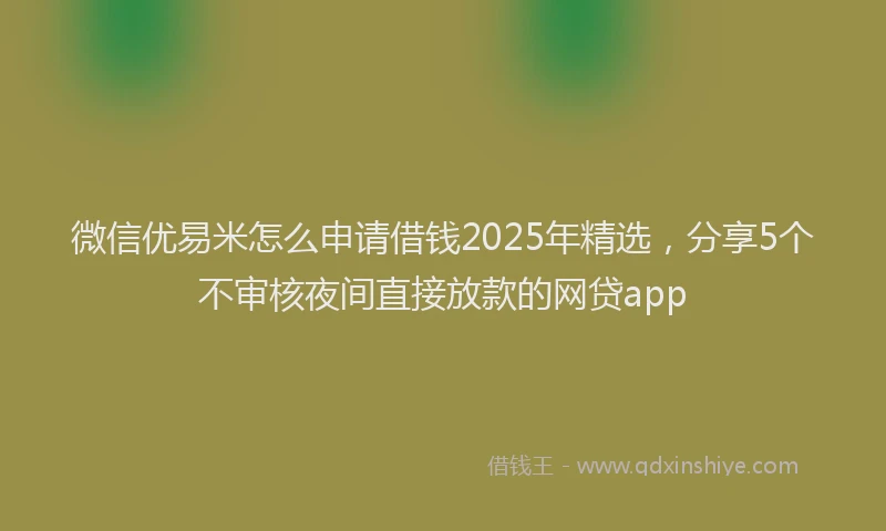 微信优易米怎么申请借钱2025年精选，分享5个不审核夜间直接放款的网贷app