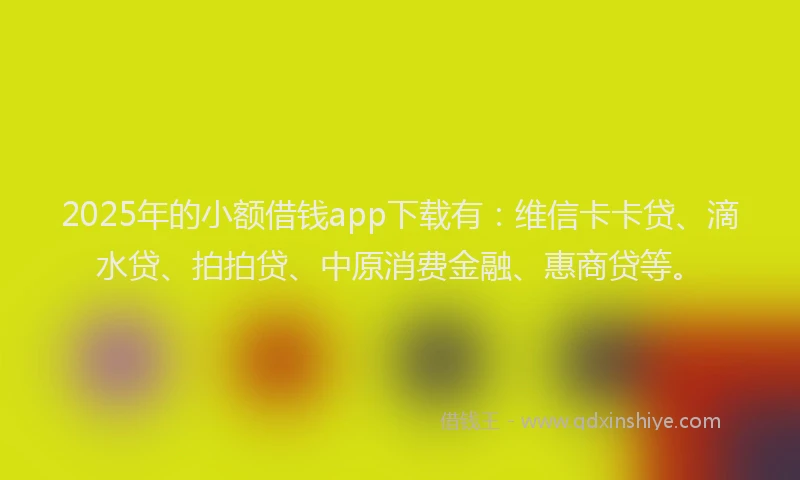 2025年的小额借钱app下载有：维信卡卡贷、滴水贷、拍拍贷、中原消费金融、惠商贷等。
