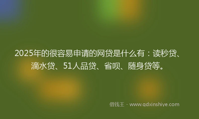 2025年的很容易申请的网贷是什么有：读秒贷、滴水贷、51人品贷、省呗、随身贷等。