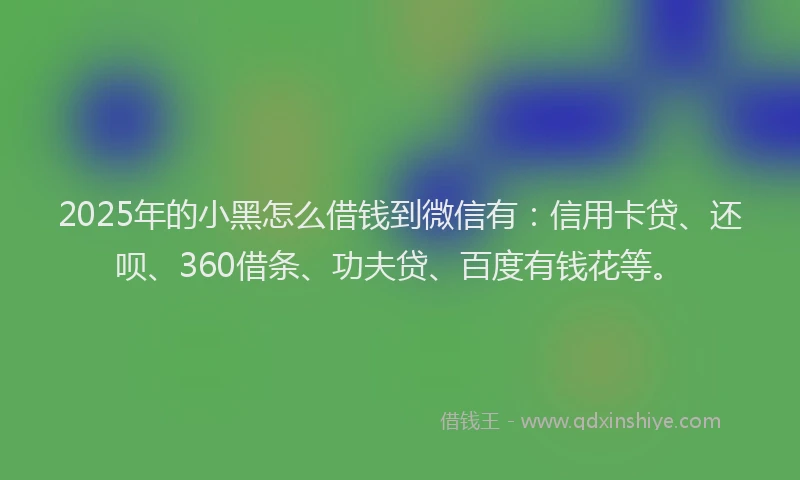 2025年的小黑怎么借钱到微信有：信用卡贷、还呗、360借条、功夫贷、百度有钱花等。