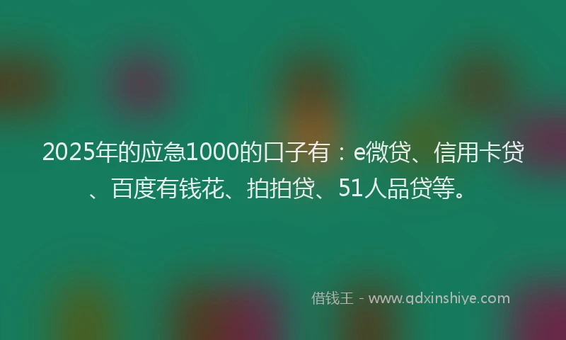 2025年的应急1000的口子有：e微贷、信用卡贷、百度有钱花、拍拍贷、51人品贷等。