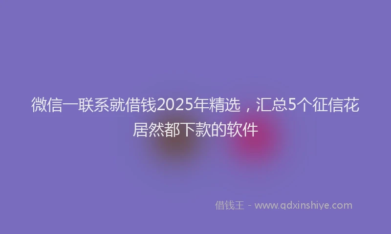 微信一联系就借钱2025年精选，汇总5个征信花居然都下款的软件