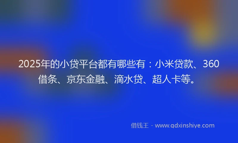 2025年的小贷平台都有哪些有：小米贷款、360借条、京东金融、滴水贷、超人卡等。