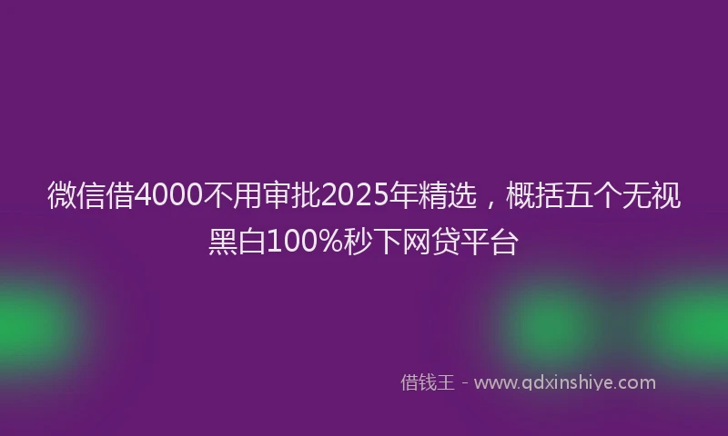 微信借4000不用审批2025年精选，概括五个无视黑白100%秒下网贷平台